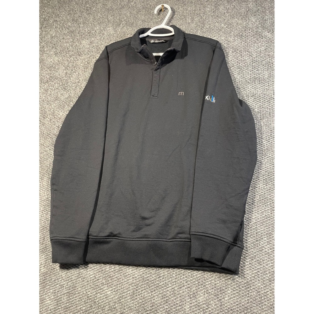 TravisMathew Mens XL Black Quarter Zip Pullover Crexi Logo Golf Sweater